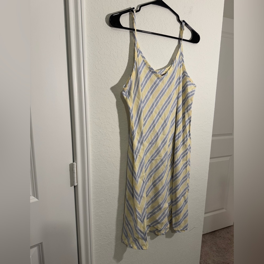 Flax Adjustable Spaghetti Strap Striped Linen Ble… - image 2